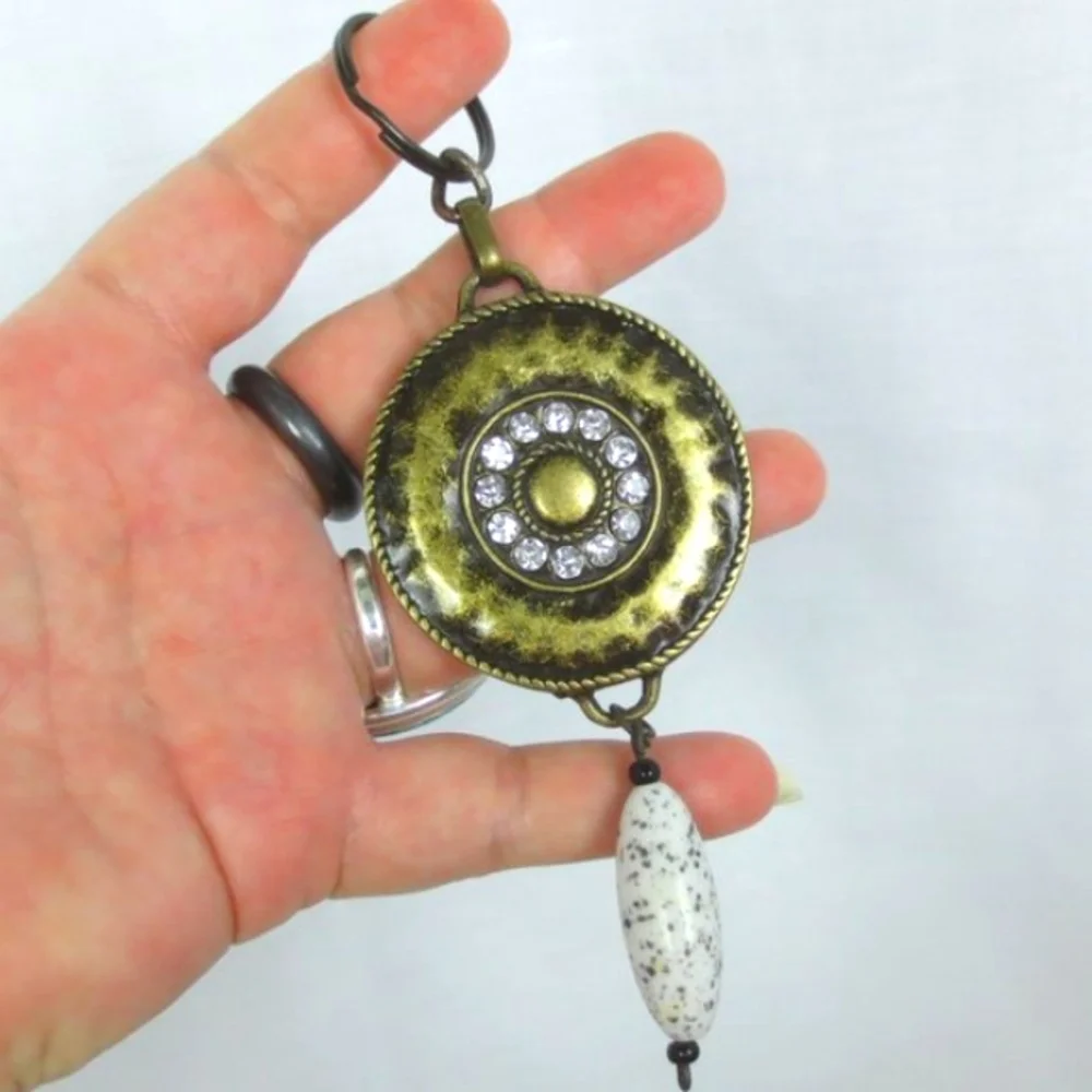 New Handmade Keychain Bag Charm Beaded Boho Antique Brass Rhinestones Faux Gem